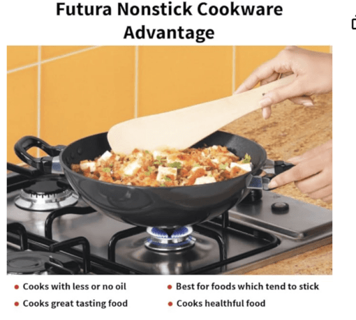 Hawkins Futura Nonstick Kadhai 2.5 L, 26 cm, 3.25 mm with SS lid (Black) - Image 3